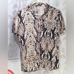 Python Snake Print Button-Up Shirt